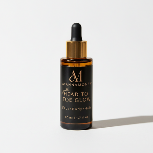 Ayannamonéa skincare serum bottle on a white background